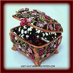 24K GOLD FILIGREE  BLUE TWIGS BOX SWAROVSKI CRYSTAL