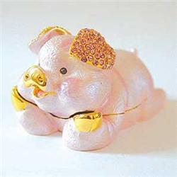 PINK PIG 24K GOLD SWAROVSKI CRYSTALS JEWELRY BOX