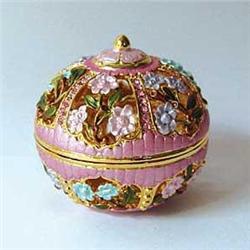 DOMED FLOWERED GOLD SWAROVSKI CRYSTAL JEWELRY BOX