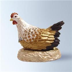24K GOLD SWAROVSKI CRYSTAL BOX HEN CHICKEN BIRD 