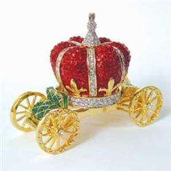 CROWN CARRIAGE GOLD SWAROVSKI CRYSTAL JEWELRY BOX