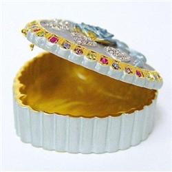 24K GOLD BLUE CAMELIA BOX SWAROVSKI CRYSTAL JEWELRY  D-263 BL