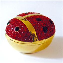 TINY LADYBUG GOLD SWAROVSKI CRYSTALS JEWELRY BOX
