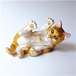 24K GOLD SWAROVSKI CRYSTAL KITTEN CAT JEWELRY BOX
