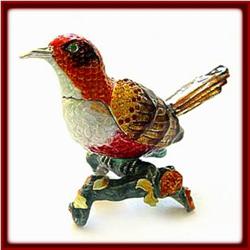RED BIRD JEWELRY BOX SWAROVSKI CRYSTALS 24K GOLD