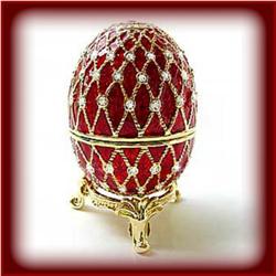 RED FABERGE EGG RING BOX  GOLD SWAROVSKI CRYSTALS