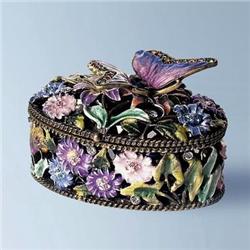 BUTTERFLY FLOWERS 24K GOLD & CRYSTALS JEWELRY BOX