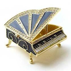BLACK PIANO KEEPSAKE BOX GOLD SWAROVSKI CRYSTALS
