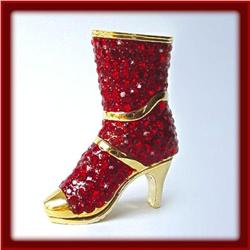 24K GOLD RED BOOT SWAROVSKI CRYSTAL JEWELRY BOX   D-118 RD