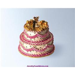 24K GOLD REAL CRYSTALS!  WEDDING CAKE JEWELRY BOX