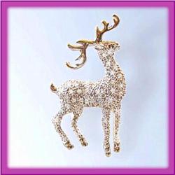 DEER ANIMAL PIN BROOCH 24K GOLD SWAROVSKI CRYSTAL