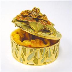 24K GOLD PINK RED FLOWER SWAROVSKI CRYSTAL BOX   D-304 YL