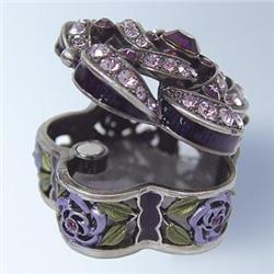 24K GOLD DECO PURPLE FLOWER BOX SWAROVSKI CRYSTAL JEWELRY