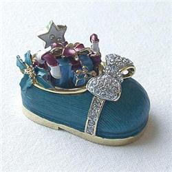 24K GOLD BLUE BABY SHOE BOX SWAROVSKI CRYSTAL JEWELRY  D-180 BL