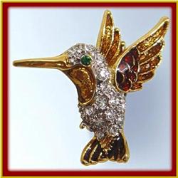 HUMMINGBIRD PIN BROOCH 24K GOLD SWAROVSKI CRYSTAL