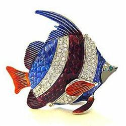 BLUE FISH JEWELRY TRINKET BOX 24K GOLD & CRYSTALS