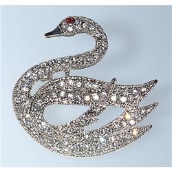SWAN PIN BROOCH 24K GOLD SWAROVSKI CRYSTAL SILVER