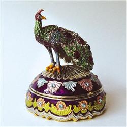 24K GOLD SWAROVSKI CRYSTAL PEACOCK JEWELRY BOX