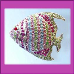 TROPICAL FISH PIN BROOCH GOLD SWAROVSKI CRYSTALS