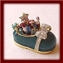 Green Christmas Shoe Gifts Crystals 24K Gold Box