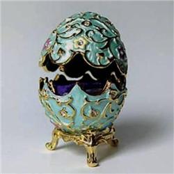 FABERGE BLUE 24K GOLD & SWAROVSKI CRYSTAL EGG BOX