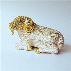 24K GOLD ARIES RAM SWAROVSKI CRYSTAL JEWELRY BOX   D-352