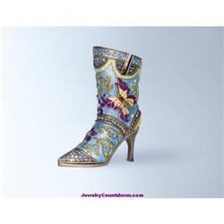 24K GOLD SWAROVSKI CRYSTAL BLUE COWBOY BOOT BOX    D-1336 PK