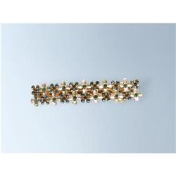 BARRETTE HAIR CLIP 24K GOLD CRYSTAL SWAROVSKI GREEN FLOWERS