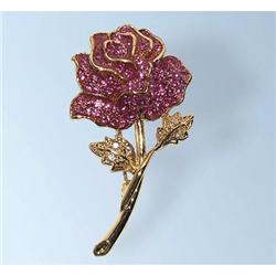 RED ROSE PIN BROOCH 24K GOLD & SWAROVSKI CRYSTALS