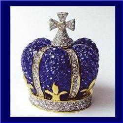 BLUE CROWN 24K GOLD SWAROVSKI CRYSTAL JEWELRY BOX