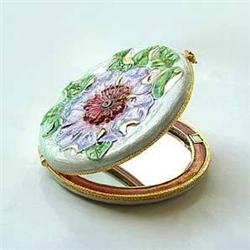 PURPLE FLOWER PURSE MIRROR GOLD SWAROVSKI CRYSTAL