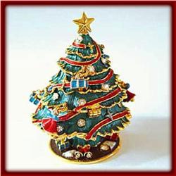 CHRISTMAS TREE GOLD SWAROVSKI CRYSTAL JEWELRY BOX