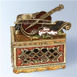 VIOLIN CELLO GOLD SWAROVSKI CRYSTAL JEWELRY BOX   D-1057