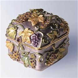 PURPLE GRAPE VINE 24K GOLD & CRYSTAL JEWELRY BOX