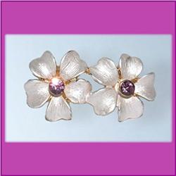 DOUBLE PLUMERIA PIN BROOCH 24K GOLD CRYSTAL SWAROVSKI