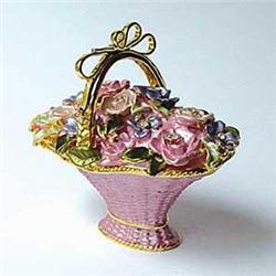 FLOWER BASKET 24K GOLD SWAROVSKI CRYSTAL BOX PINK