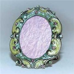 TINY OVAL FRAME 24K GOLD SWAROVSKI CRYSTALS GREEN