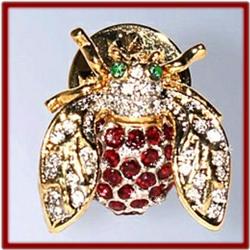 BEE PIN BROOCH 24K GOLD & RED SWAROVSKI CRYSTALS