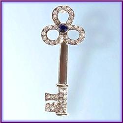 KEY PIN BROOCH 24K GOLD SWAROVSKI CRYSTAL JEWELRY