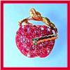 Image 1 : APPLE WORM PIN BROOCH 24K GOLD SWAROVSKI CRYSTALS