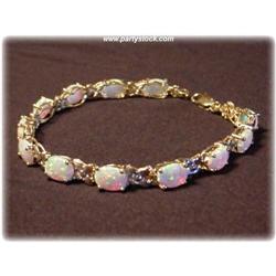 NEW SOLID 14K GOLD OPAL TENNIS BRACELET 7.25 