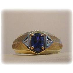 SOLID 10K GOLD SAPPHIRE DIAMOND MEN'S RING SZ 10.25