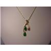 Image 2 : 14K GOLD GENUINE JADE DIAMOND PENDANT 16 NECKLACE
