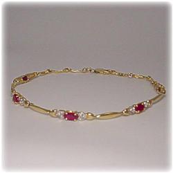 SOLID 10K GOLD GENUINE RUBY DIAMOND BRACELET BANGLE