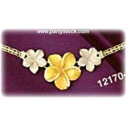 Solid 14K Two Tone Gold Plumeria Necklace 16” 7g