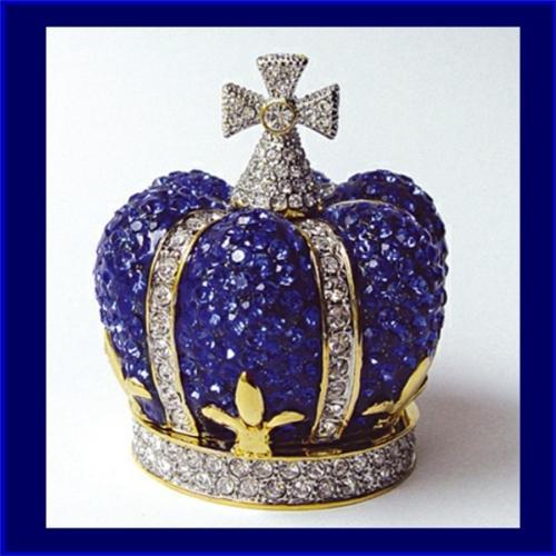 BLUE CROWN 24K GOLD SWAROVSKI CRYSTAL JEWELRY BOX