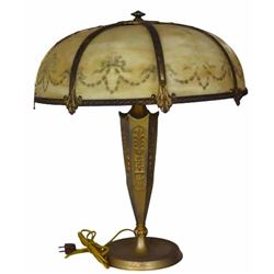 Antique Painted Stained Glass Table Lamp