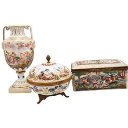 (3) French Capodimonte Style Porcelain Containers