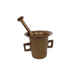 19th C  Brass Mortar & Pestle w Handles