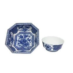 Chinese Blue & White Bowl and Cup Signed